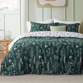 Bedsure Duvet Cover King Size - Reversible Floral Duvet Cover Set with Zipper Closure, Emerald Green Bedding Comforter Cover, 3 Pieces, 1 Duvet Cover 104"x90" and 2 Pillow Shams 20"x36"
