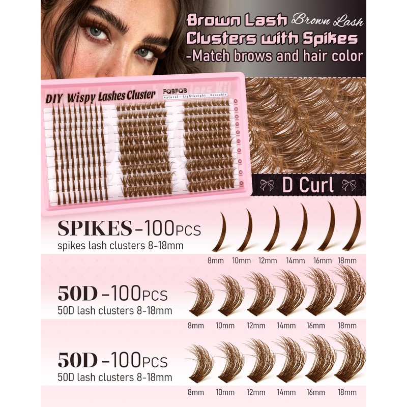 Brown Lash Clusters Kit 50D & Spikes Dark Brown Eyelash