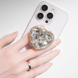 OnTheGrip Compatible with Magsafe Cute Cubic Diamond Heart Shape Design Collapsible Mobile Phone Grip Stand Holder for Smartphone Tablet Cell Phone Accessory (Gold Small)