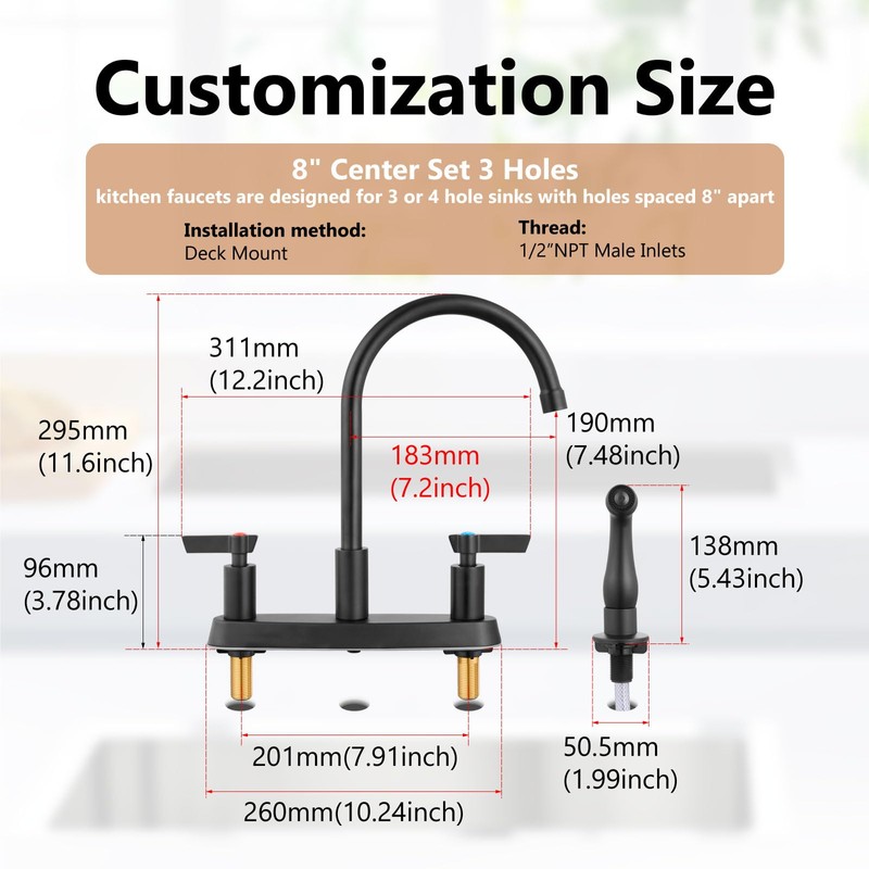 GBBNE Kitchen Faucet with Sprayer 2 Handle Kitchen Sink Faucets