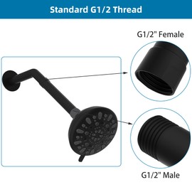 Hibbent All Metal 6 Inch Shower Head Extension Arm - Solid Brass Extender, Water Outlet Lowers Existing Head, Matte Black