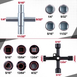 LEONTOOL 2PCS 4 Way Sillcock Key Set Utilities Key Multi-Functional Water Key Steel Sillcock Wrench 4 Way Water Key Tool Hose Bib Key for Valve, Faucet, and Spigots, Hydrant, Control Cabinet