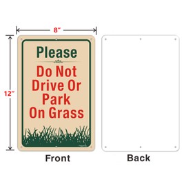 2 Pack Please Do Not Drive Or Park On Grass Yard Signs 12 x 8 Inches No Parking Grass Lawn Signs Metal Reflective Sturdy Rust Aluminum Waterproof Easy to Install Outdoor Use