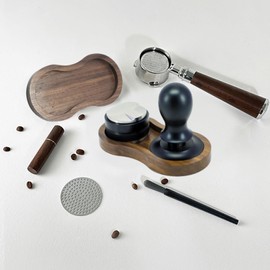 Jicyor Tamper Mat, Tamper Station 51-53-58 mm General, Coffee Tamping Mat, Wooden Tamper Station, Tamping Station for Barista Accessories for Portafilter, Tamper Tray in the Shape of Number 8 (Walnut)