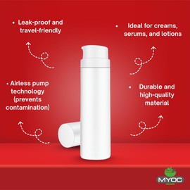 MYOC White Airless Pump Long Bottle Set | 6 Bottles | 50ml | Leak-Proof & Hygienic Dispensing | Ideal for DIY Beauty, Skincare, and Haircare