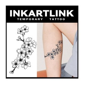 INKARTLINK Tattoo Tech, 2 Sheets Medium Semi Permanent Tattoo, Temporary Tattoos, Last 1-2 Weeks, Waterproof, Realistic Look, No Adhesive, No Reflection (Plum Blossom)