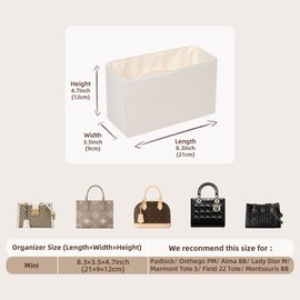 19Neat Thin Silky Purse Organizer Insert, Waterproof Nylon Surface and Satin Lining, Fits Neverfull Speedy L.ongchamp and More(Mini,Beige)