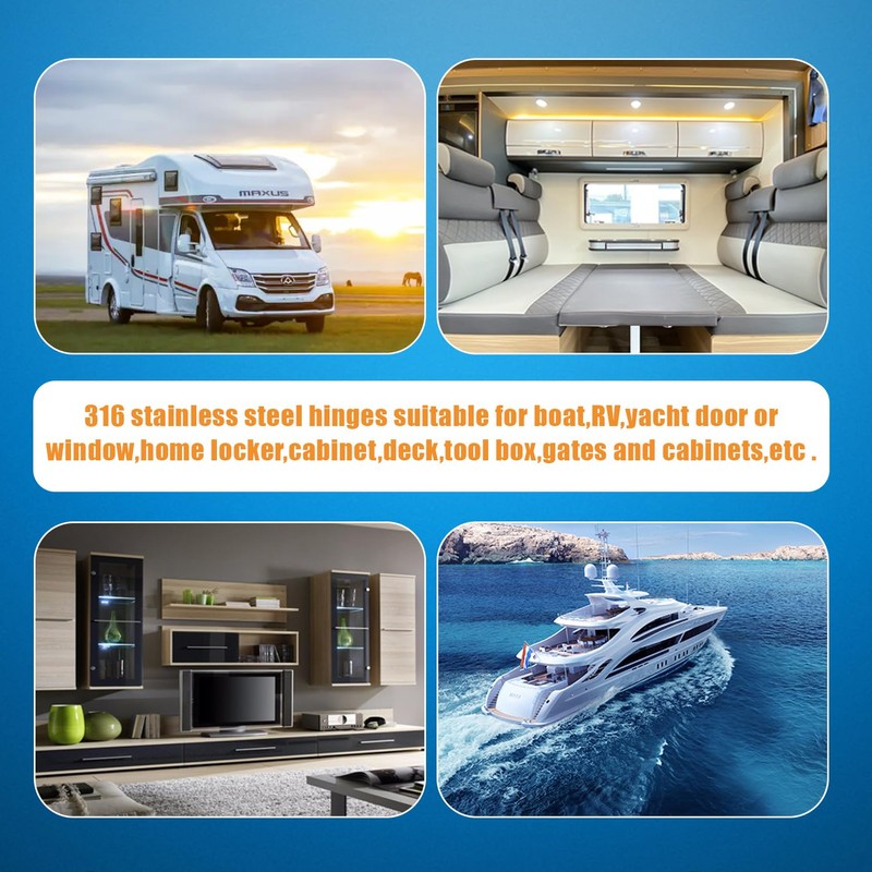 316 Stainless Steel Hinges Marine Grade 4 Pcs 3" x