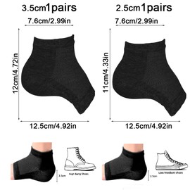2 Pairs Invisible Height Max Socks Set, Half Height Increase Insoles, Comfortable Shoe Lift Heel Pads for Men and Women, Increase Socks for Job Interviews, Dates, Parties (2.5cm+3.5cm Black)