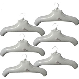 NewFerU Inflatable Hangers for Travel X 6 in White Round Shoulder for Hand Wash Laundry, Air Blow up Clothes Drying Hangars with Metal Hook, Compact, Space Saving, Foldable, Portable, Non Slip