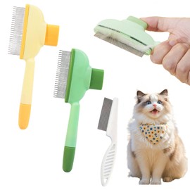 3 Stück Katze Hund Flohkamm Haarentfernungskamm Edelstahl abgerundeten Metallzahnkamm AuslöSeknopf Selbstreinigender Pflegekamm für Haarausfall und Verfilzungen Entfernen Flöhe, Läusekamm Staubkamm