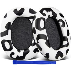 SOULWIT Protein Leather Replacement Earpads for Sony WH-1000XM5 (WH1000XM5) Noise Canceling Headphones, Ear Pads Cushions with Noise Isolation Memory Foam, Added Thickness - Snow Leopard