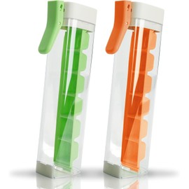 2Pcs Ice Cube Mold with One Hand Press, 6 Grid Ice Cube Tray Cup, Single Handed Pressing Ice Maker, Mini Plastic Ice Making Box for Juice, Drinking (Orange+Green)