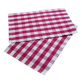 HOMESCAPES Set of 2 Pink Gingham Placemats Block Check Pattern 100% Cotton Ribbed Table Mats 30 x 45 cm (12” x 18”) with PInk and White Checkered Design