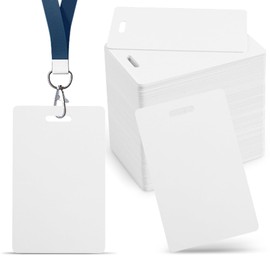 100 Pack Premium Blank PVC Cards with Slot Punch on Short Side - Vertical Slot Punch Blank ID Cards- CAETOUNG CR80 30 Mil Graphic Quality White Plastic Cards for Photo ID Badge Printers