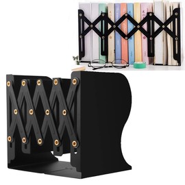 Metal Bookends for Heavy Books, Sturdy Book Stopper to Hold Books Heavy Duty, Adjustable Book Ends for Office & School (Black)