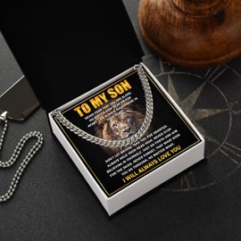 To My Son Necklace From Dad, Necklace For Son From Mom, Son Necklace Gift For Birthday Graduation Christmas, Gift For Son From Mom And Dad, Mother And Son Necklace Cuban Chain, Father Son Gift