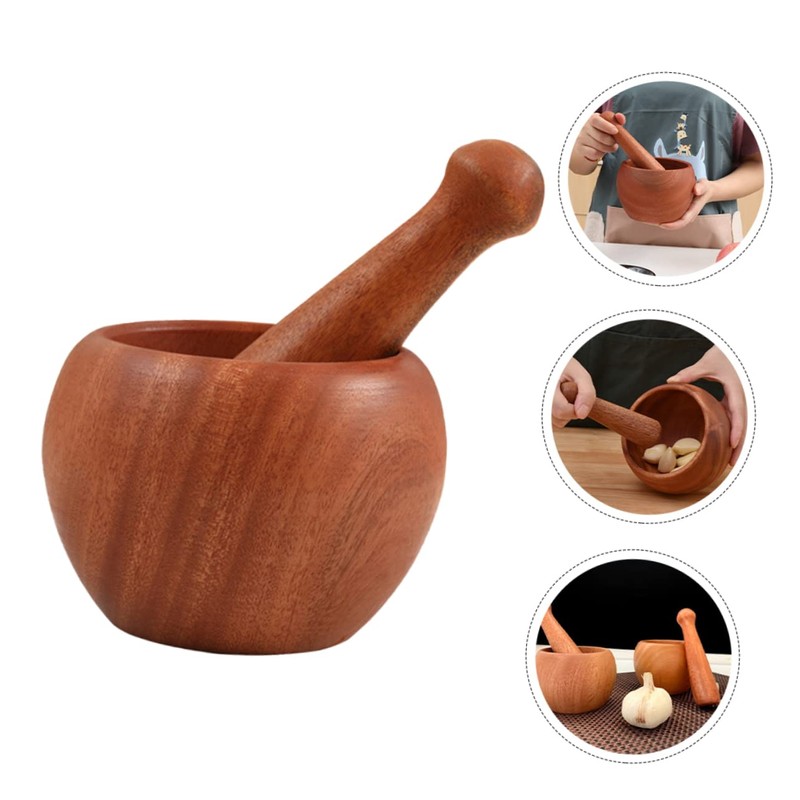 iplusmile 1 Set Wooden Garlic Masher Handheld Pestle for Grinding