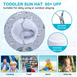 Fynnsure Baby Boy Sun Hat Baby Hats UPF 50+ Toddler Sun Hat Infant Sun Hats Kids Beach Summer Adjustable Bucket Hat Gray Cartoon Dinosaur 2-4T