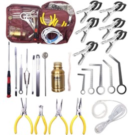 Jiayouy 24PCS Sax Tool Kit, Professional Saxophone Repairing Maintenance Tool Kit with Carry Bag, LED Leak Light, Key Cover Adjusting Tool, Key Indentation Clip, Pliers, Lamp Burner