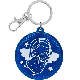 GRUSS & CO Reflector Angel Motif, Round Pendant with Key Ring and Lobster Clasp, Key Ring on Headercard, Reflector Pendant, Children's Birthday, Gift, Start of School, 70156, lightblue, Angel motif