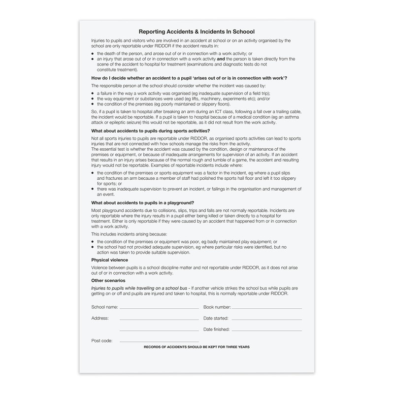 A5 school accident report book, duplicate with 50 reports