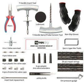 WYNNsky Heavy Duty Tire Repair Tools Kit - 54 Pcs Flat Tire Plug Kit for Motorcycle, ATV, Jeep, Truck, Tractor