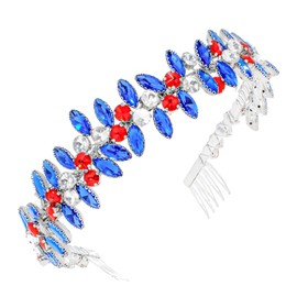 Foryysa Rhinestone Headband 4th of July Headbands Glitter Red Blue Leaves Hairband Celebrate Procession Hair Accessory for Women(Blue-Silver)