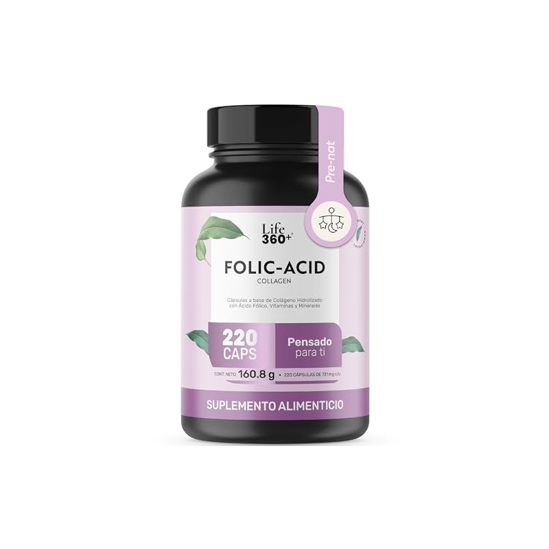 LIFE 360+ Folic Acid Collagen | 220 cápsulas | 1462mg