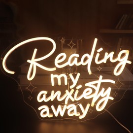 Reading, My Anxiety Away Neon Sign, Reading Led Light,USB Dimmer Light, Positive Quotes Decorative Sign for Bedroom Dorm Room Apartment Home Room Wall Decor Neon Signs Chritmas Birthday Gift