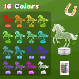 CoolGift Mart Horse Night Light, 3D LED Optical Illusion Lamp with Remote Control and Timer, Christmas Birthday Gifts for Horse Lovers Children Adults