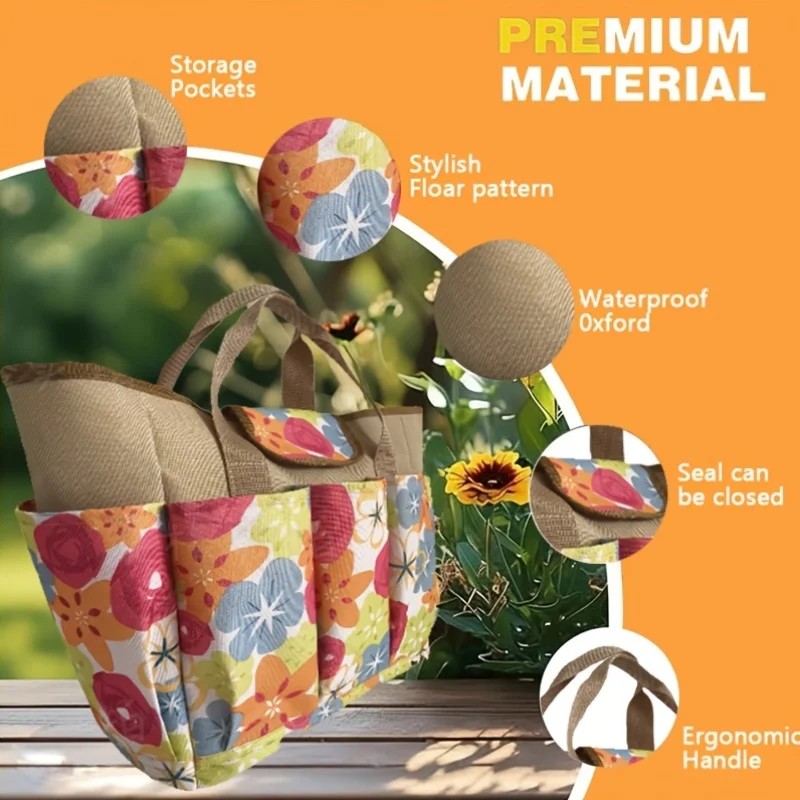 Garden Tool Bag, 9 Pockets Gardening Bag, Heavy Duty Oxford