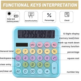 Desktop Calculator Cute Candy Color - 12 Digit Standard Basic Calculator, Cute Desk Calculator Dopamine Color Design, As a Gift for Colleagues, Kids,Classmates