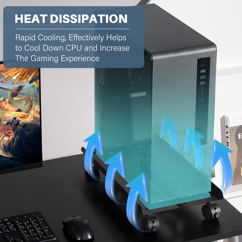 Hovadova Mobile PC Tower Stand, Adjustable Metal Computer Tower Stand,