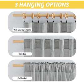 NICETOWN Grey Curtains 84 inch Long for Living Room, Rod Pocket & Back Tab Semi Sheer Faux Linen Blend Curtains & Drapes Privacy with Light Filtering for Bedroom, W52 x L84, Set of 2