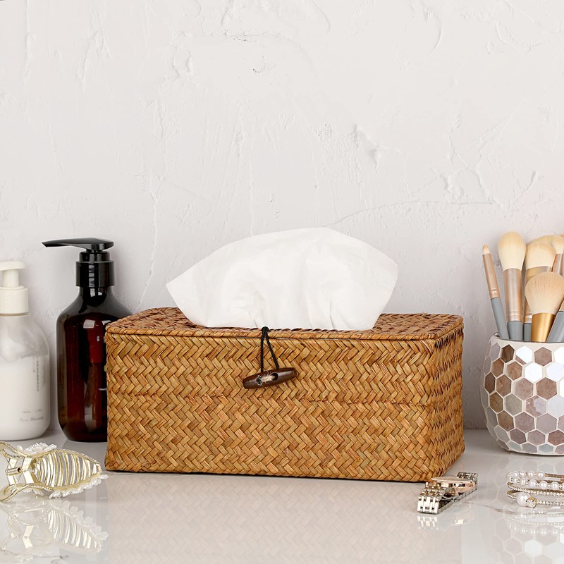 BTSKY Household Rectangular Seagrass Facial Tissue Box - Decorative Woven
