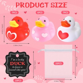 Sotiff 20 Sets Valentine‘s Day Rubber Ducks Gifts Set Includes Heart Printed Squeaky Duckies Valentines Day Gift Cards and Organza Bags for Valentine's Exchange Greeting Gifts Prizes Party Favors