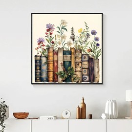 Yezavesu Book Diamond Art Kits for Adults, Book Flower Diamond Painting Kit for Beginners, 5D DIY Round Full Drill Painting with Gem Art Craft Kits for Home Wall Decor 14x14 Inch