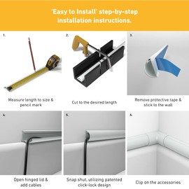 D-Line D-Line 157in Cord Cover Kit, Self-Adhesive Wire Hiders, Paintable Cable Raceway to Hide Wires on Wall, Electrical Cable Management - 10x 15.7 Lengths & 19 Accessories - 1.18" (W) x 0.59" (H) - White