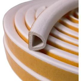 QDiShi White D-Shape Weather Stripping Seal Strip 20FT Door Window Gap Filler Insulation Trim for Exterior Door Frame, Self-Adhesive Backing Seals Large Gap (from 5/16 to 15/32 inch)