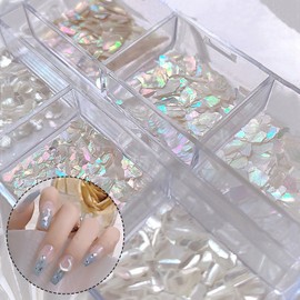 Nail Parts, Natural Seashell, 6 Colors, Gel Nail Stone Parts, Nail Seashell Style, Nail Parts, Seashells, Nail Art, Nail Accessories, Storage Case Included, Nail Parts, Nail Studs (A)