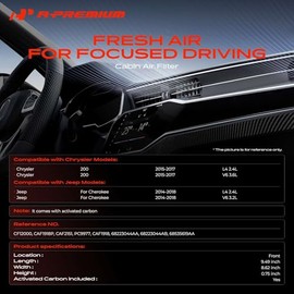 A-Premium Filtro de aire de cabina con carbón activado compatible con Chrysler 200 2015-2017 y Jeep Cherokee 2014-2018, 2.4L 3.6L, número de recambio 
