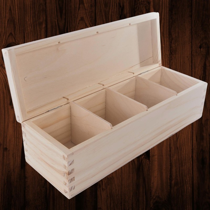 WooDeeDoo Tea Box with Wooden Compartment, Wood, 4 Compartments