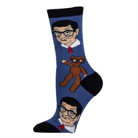 ooohyeah Women's Funny Mr Bean Socks, Novelty Cool Crazy Crew Socks Fun Gifts, Mr Bean and Teddy Blue, 5-10