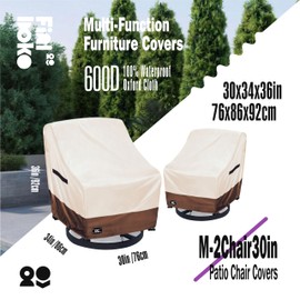 Finiboko Outdoor Swivel Chair Covers 2 Pack, 30" W x 34" D x 38" H Patio Chair Cover, 100% Waterproof Heavy Duty Patio Furniture Covers,Beige&Brown