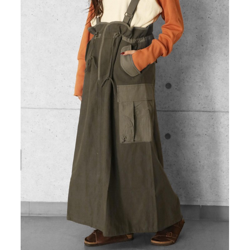 Cliff Mayer Women's Military Suspender Skirt, Khaki
