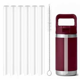 Joshey 6 Pack Replacement Straws for Yeti Kids Water Bottle - Compatible with Yeti Rambler Jr 18 oz, BPA-Free Plastic Straws with Cleaning Brush