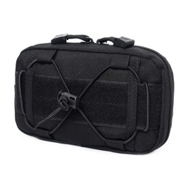 Tactical Molle Horizontal Admin Pouch Compact 1000D Utility EDC Tool Bag with Shoulder Strap (Black)