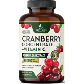 Cranberry Supplement Pills - 500mg Cranberry Extract Per Serving & High Potency Vitamin C - Urinary Tract Health Support for Women & Men - Vegan, Gluten Free, Non-GMO, Bottled in USA - 60 Capsules