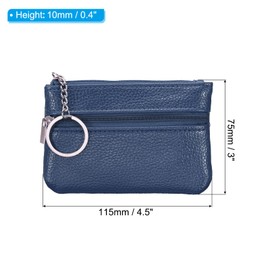 PATIKIL 4.5" x 3" Coin Purse Pouch, Leather Change Purses Small Organizer Bags with Zipper Key Ring for Women Men Home, Navy Blue